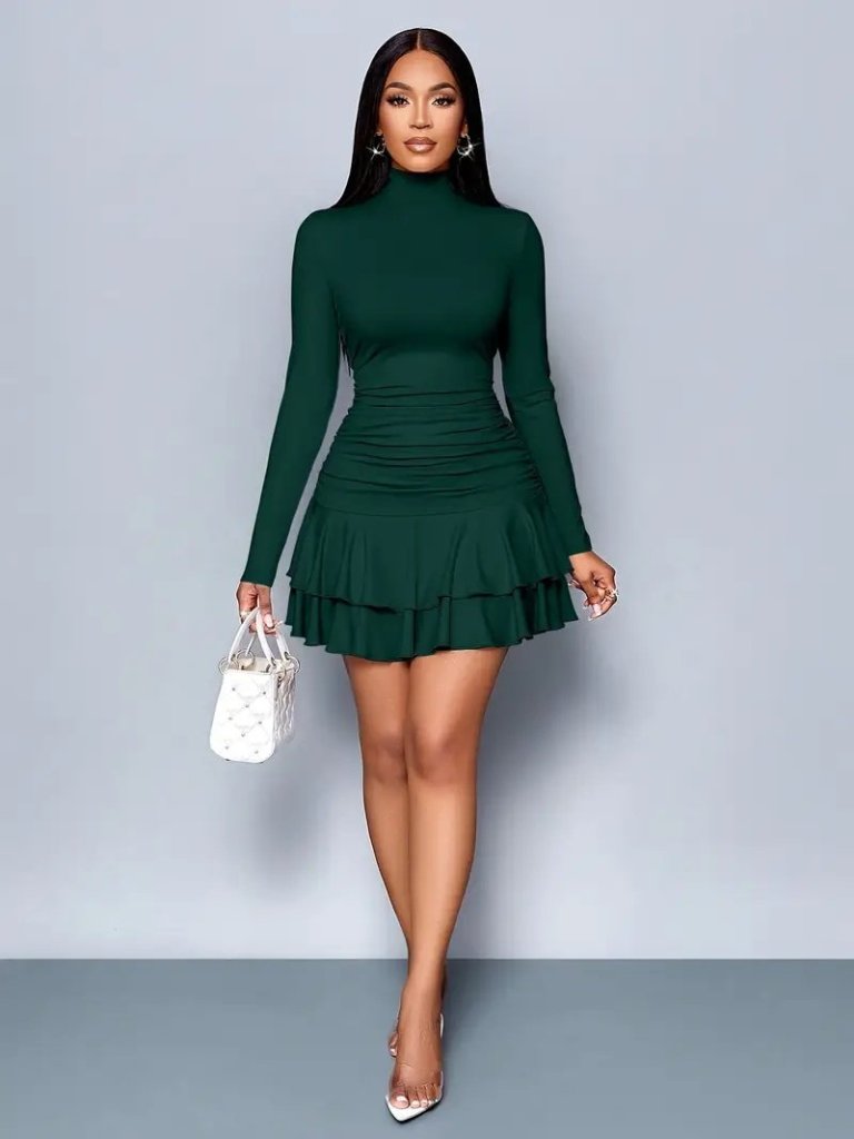 Kadın Uzun Kollu Balıkçı Yaka Mini Fırfırlı Sandy Elbise - Görsel 9