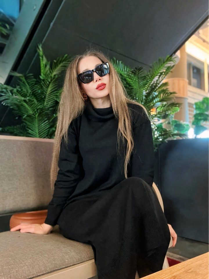 Kadın Uzun Kollu Boğazlı Midi Boy Triko Elbise (kemersiz) - Görsel 5