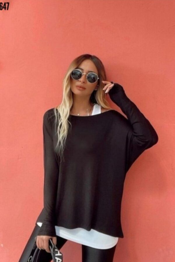 Kadın Uzun Kollu Tek Omuzdan Açık çilek Bluz Ve Viskon Atlet Ikili Takım