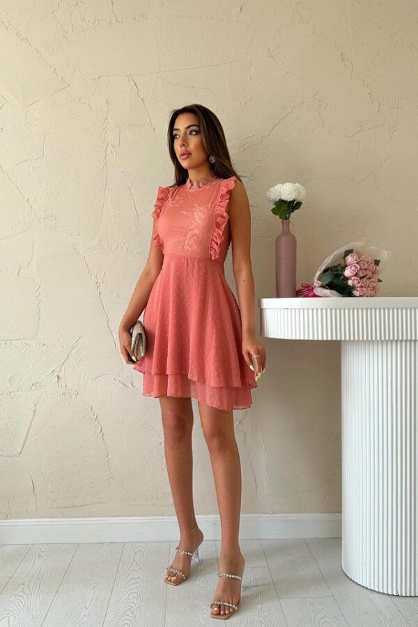 Bej Çiçek Desenli Elbise