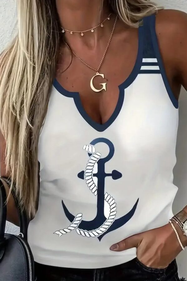 Kadın Kalp Yaka çıpa Baskılı Süprem Bluz