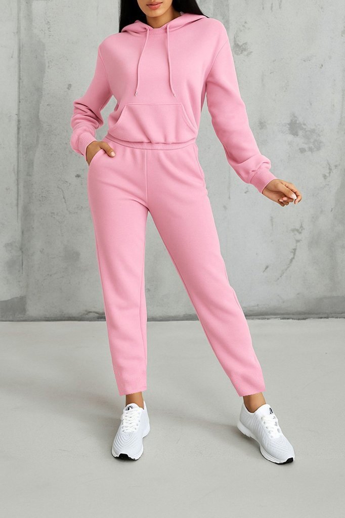 Kadın Uzun Kollu Kapşonlu Bağcıklı üç Iplik Bluz Ve Pantolon Ikili Takım - Görsel 6