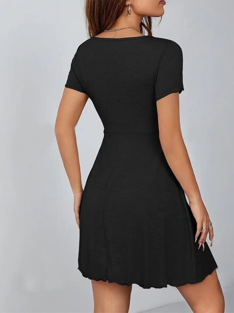 Kadın Kısa Kollu Derin Büzgülü V Yakalı Viskon Elbise - Görsel 4