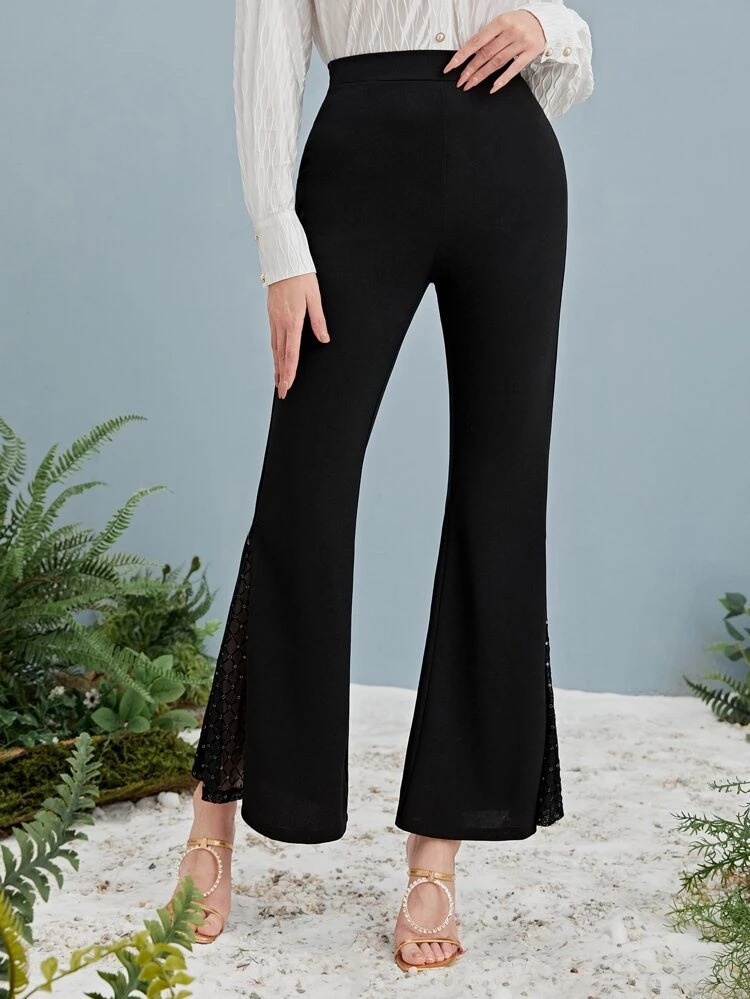 Kadın Yüksek Bel Yanları Tül Detaylı Dalgıç Tayt Pantolon - Görsel 4