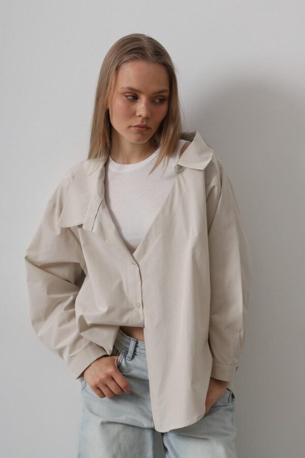 Atlet Detaylı Gömlek - Taş