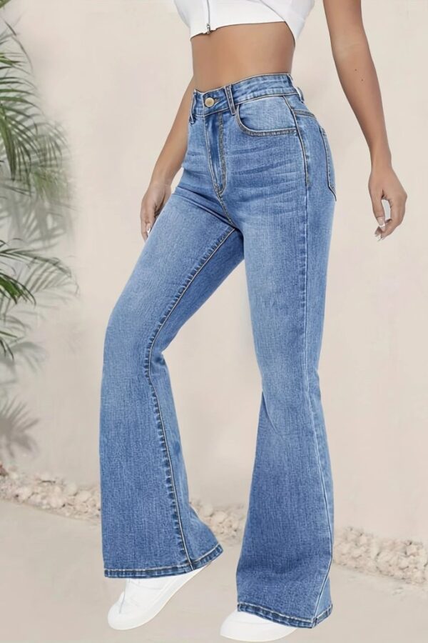 Kadın Yüksek Bel İspanyol Paça Kot Pantolon