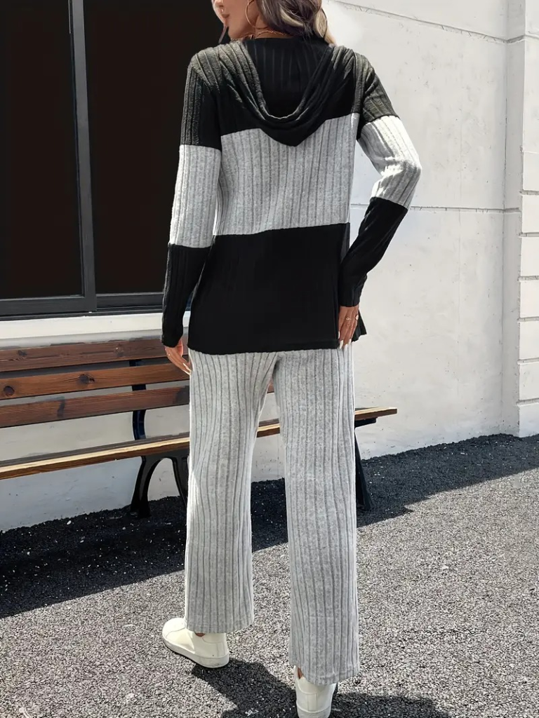 Kadın Uzun Kollu Kapşonlu önden Fermuarlı şardonlu Kaşkorse Bluz Ve Pantolon - Görsel 6