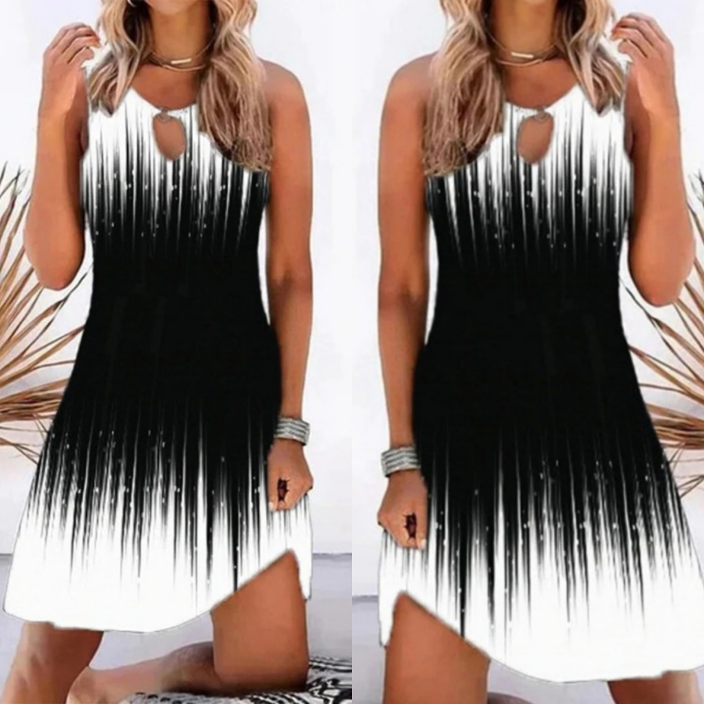 Kadın Yaka Damla Dekolteli Desenli Dalgıç Elbise - Görsel 3