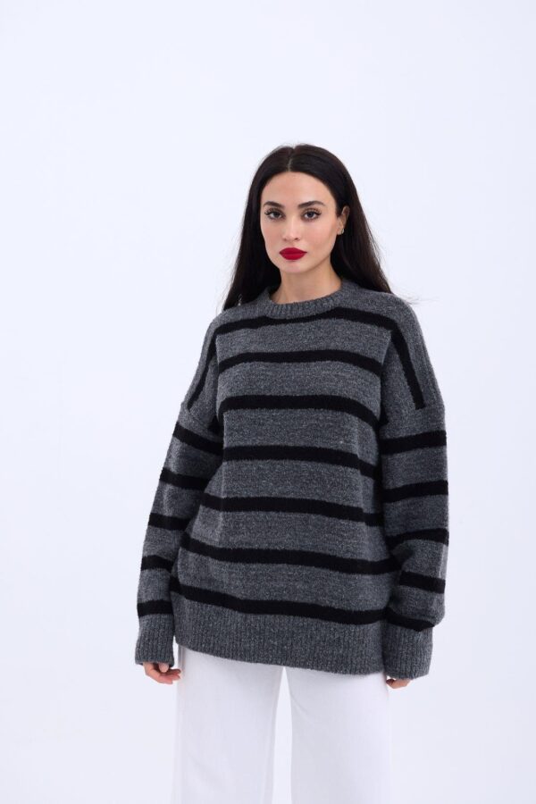 43111 TRİKO ÇİZGİLİ SALAŞ KAZAK-SİYAH-EKRU