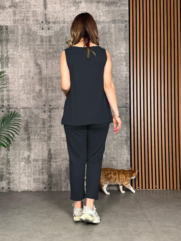 Kadın Askılı Yuvarlak Yaka Viskon Iki Iplik Bluz Ve Eşofman Altı Ikili Takım - Görsel 17