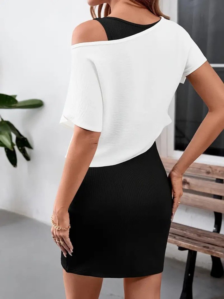 Kadın Askılı Yuvarlak Yaka Kısa Kaşkorse Elbise Ve Viskon Bluz Ikili Takım - Görsel 4