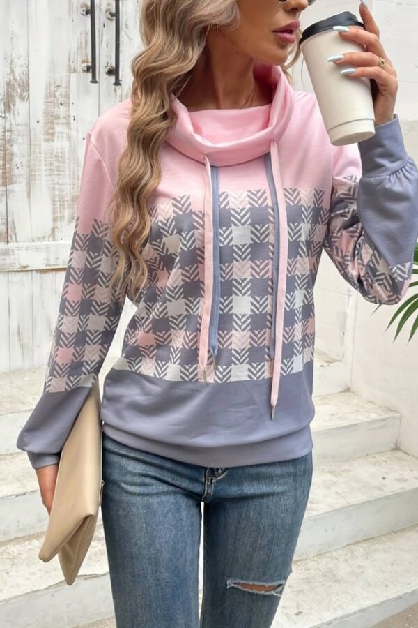 Kadın Uzun Kollu Balıkçı Yaka Bağcıklı Desenli şardonlu Dalgıç Bluz