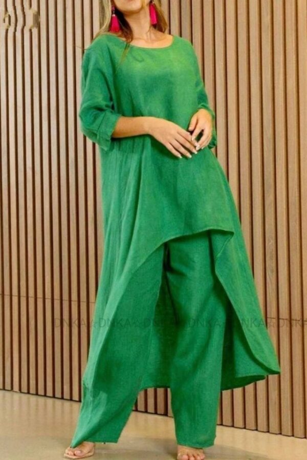 Kadın Uzun Kollu Kayık Yaka Detay Tunik Ve Pantolon Ikili Takım