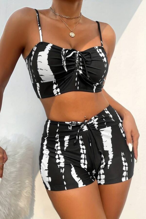 Kadın Büzgü Detay Askılı Crop Mini Tayt Ikili Takım