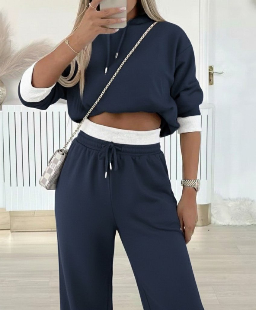 Kadın Uzun Kollu Kapşonlu Viskon Iki Iplik Bluz Ve Pantolon Ikili Takım - Görsel 8