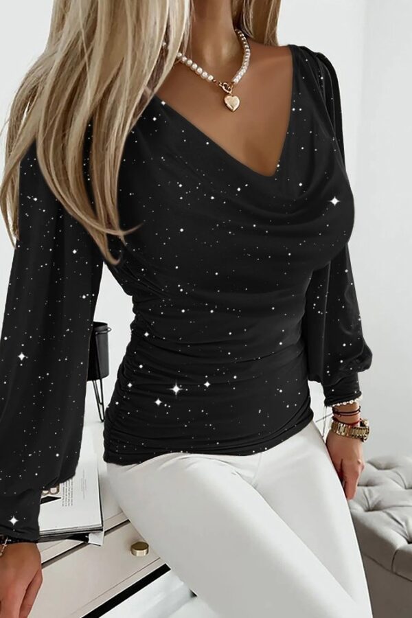 Kadın Uzun Kollu Degaje Yaka Taşlı Sandy Bluz