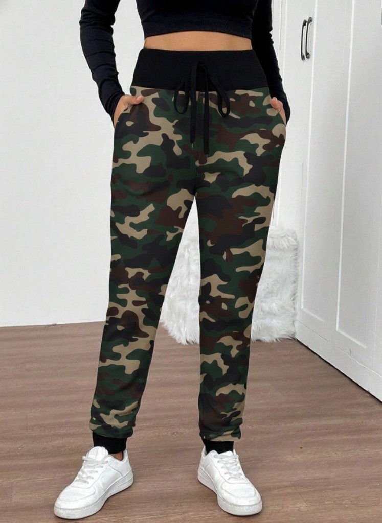 Kadın Yüksek Bel Bağcıklı Desenli Iki Iplik Pantolon - Görsel 23