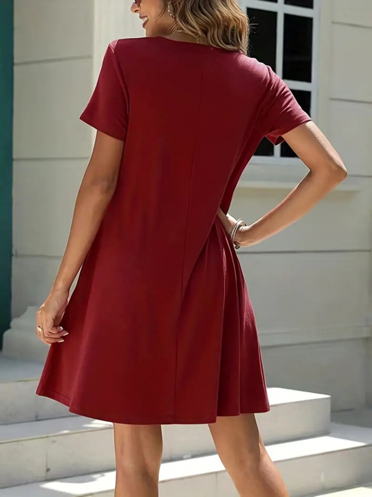 Kadın Kısa Kollu V Yaka önü Düğmeli Viskon Elbise - Görsel 11