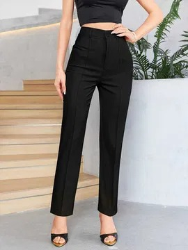 Kadın Yüksek Bel Cepli önden çimalı Dokuma çanta Pantolon - Görsel 4