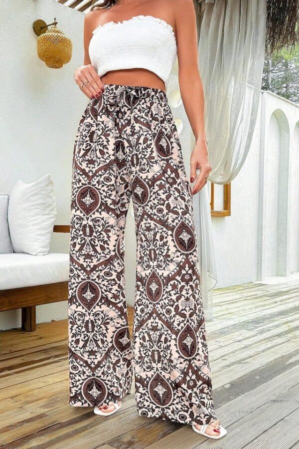 Kadın Yüksek Bel Etnik Desen Dokuma Viskon Salaş Pantolon