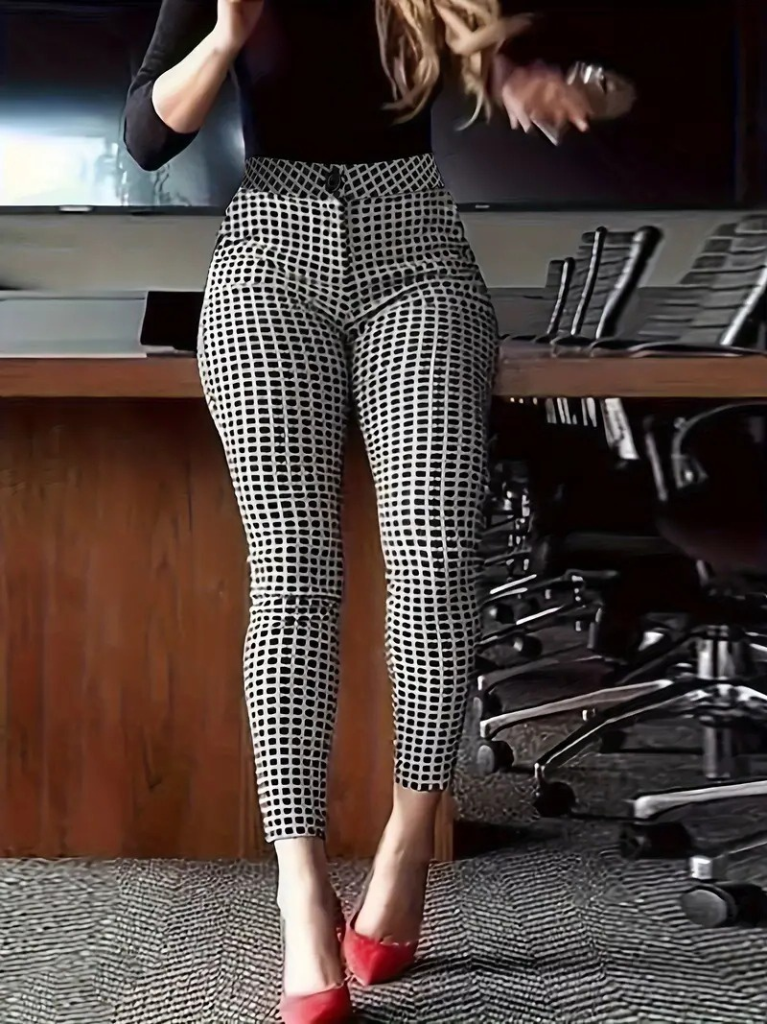 Kadın Yüksek Bel Desenli Dalgıç Pantolon - Görsel 3