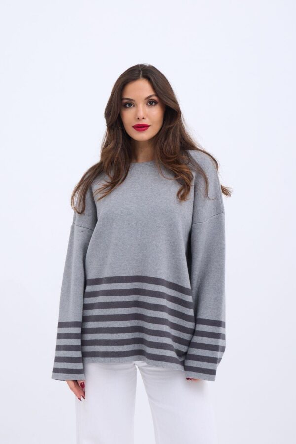 42381 TRİKO ÇİZGİLİ KAZAK-GRİ-ANTRASİT
