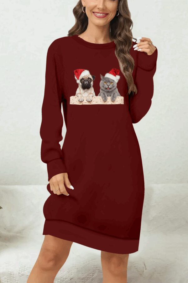 Kadın Uzun Kollu Bisiklet Yaka Desenli Viskon Iki Iplik Elbise