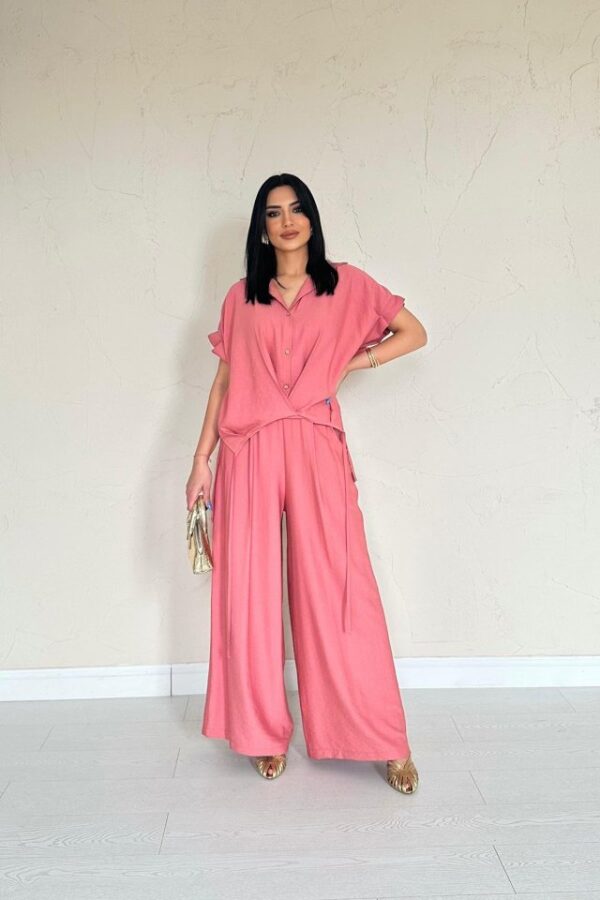 Pudra Önü Pileli İkili Keten Takım