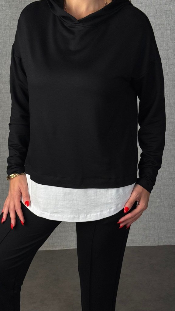 Kadın Uzun Kollu Kapşonlu Bağcıklı Viskon Iki Iplik Bluz Ve Pantolon Ikili Takım - Görsel 8