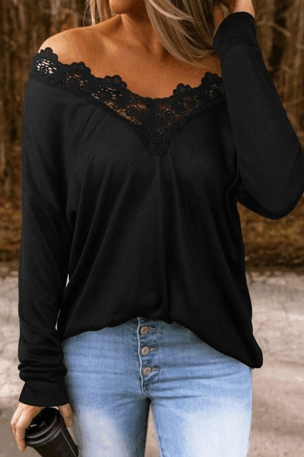 Kadın Uzun Kollu Yaka Güpür Detay Viskon Bluz