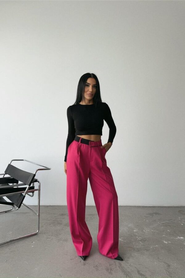 PALAZZO PANTOLON BEL ŞERİT DETAYLI - Fuşya