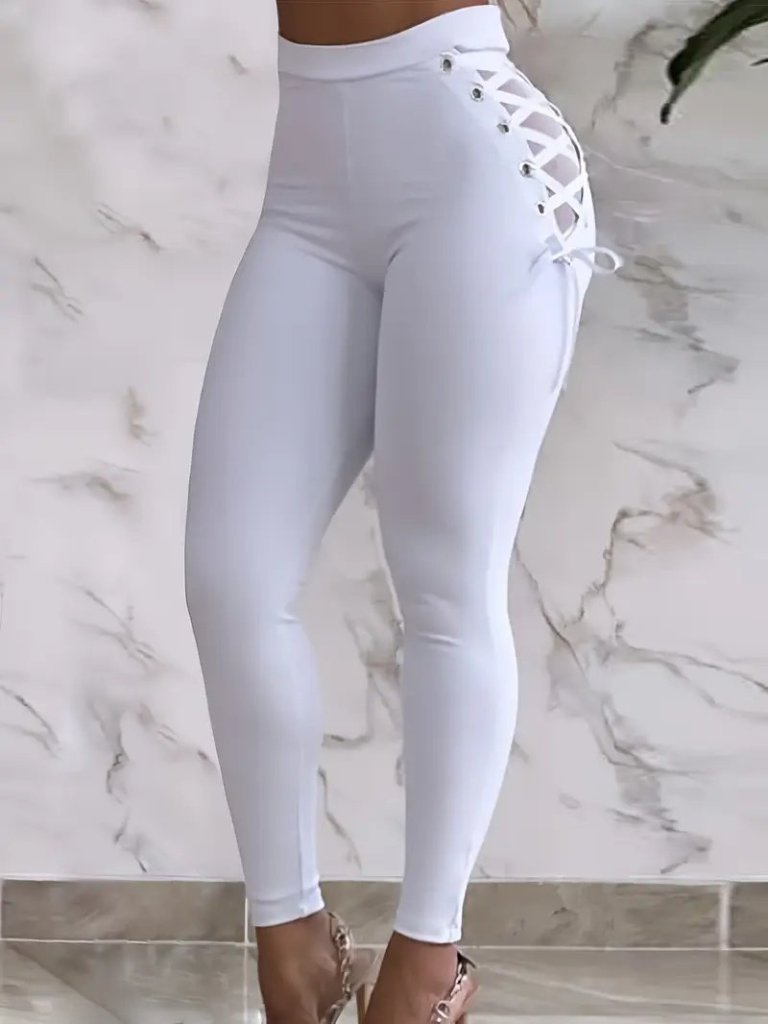 Kadın Yüksek Bel çapraz Bağcıklı Tül Detaylı Dalgıç Tayt - Görsel 3