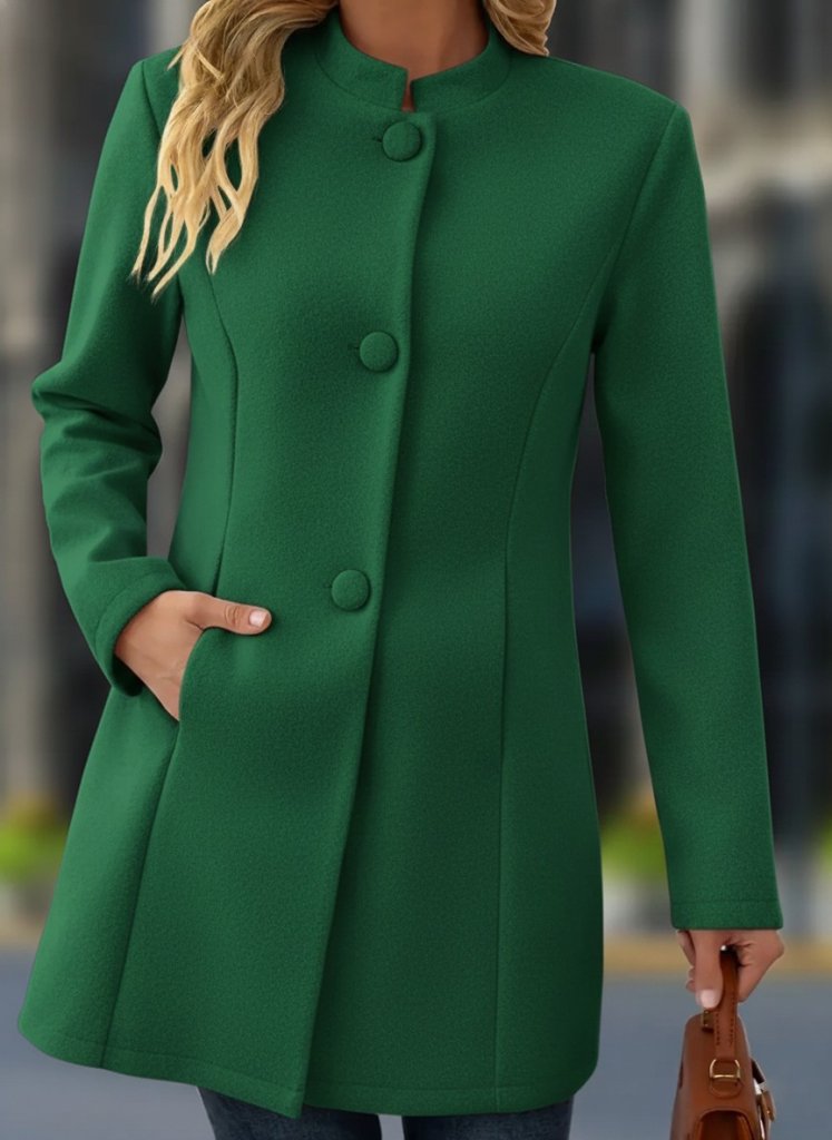 Kadın Uzun Kollu Hakim Yakalı önden Düğmeli Cep Detaylı Kısa Taba Kaşe Kaban - Görsel 6