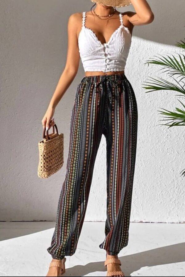 Kadın Moss Krep Kumaş Bel Ve Bilekler Lastikli Rahat Kesim Pantolon