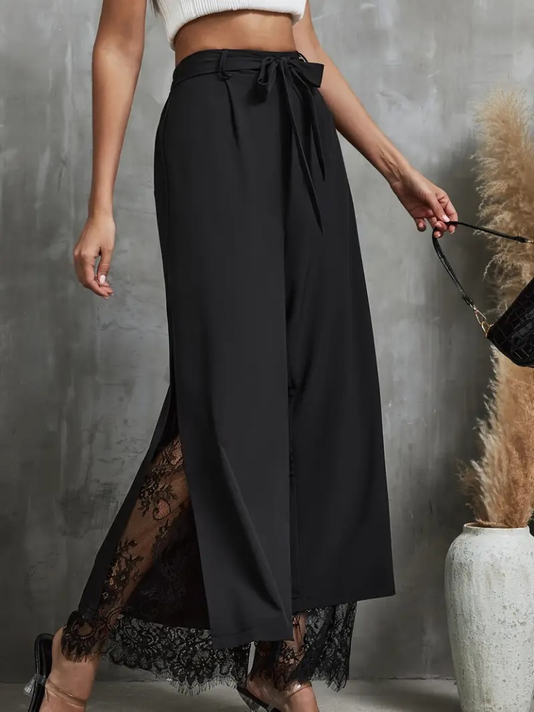 Kadın Yüksek Bel Belden Kuşaklı üst Dalgıç Alt Dantel Detaylı Dalgıç Pantolon Takım - Görsel 7