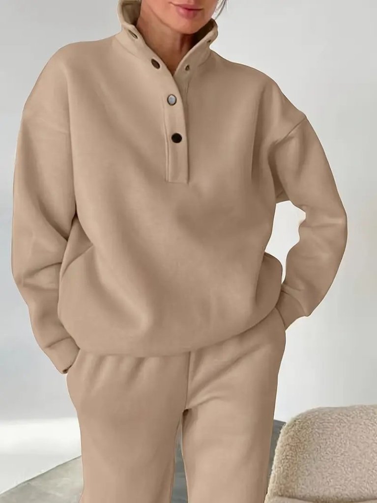 Kadın Uzun Kollu Balıkçı Dik Yakalı Düğmeli üç Iplik Bluz Ve Pantolon Ikili Takım - Görsel 13