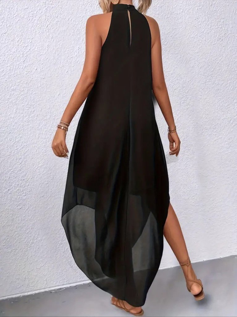 Kadın Omuzlardan Açık Daire Yakalı Astarlı şifon Elbise - Görsel 4