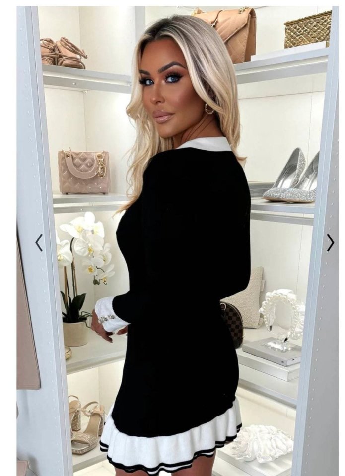 Kadın Uzun Kollu Gömlek Yaka Düğme Ve Volan Detay Mini Elbise - Görsel 4