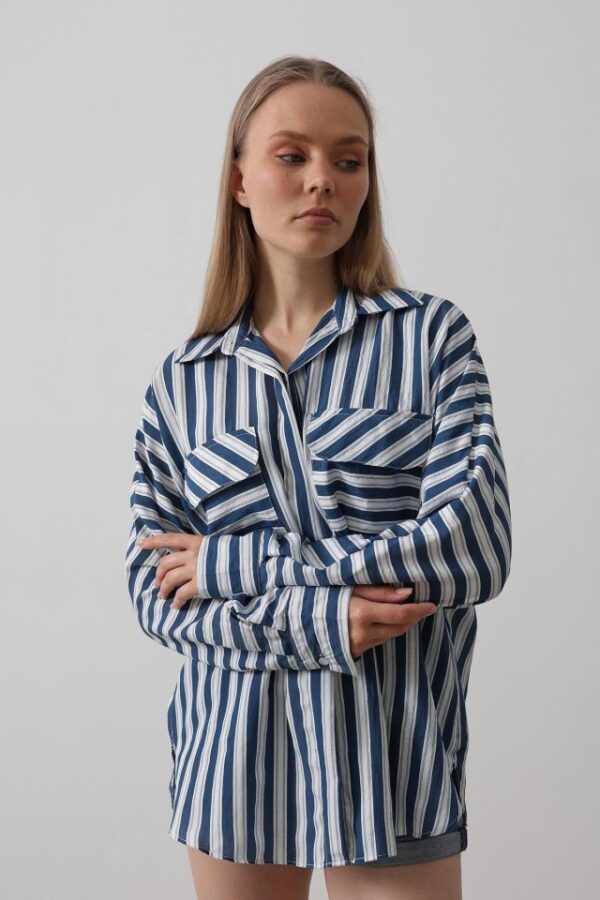 Cep Detaylı Oversize Gömlek - Bej