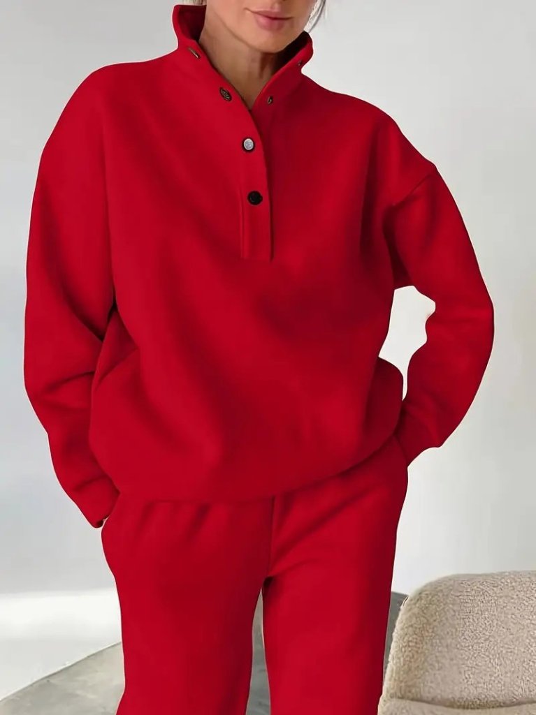 Kadın Uzun Kollu Balıkçı Dik Yakalı Düğmeli üç Iplik Bluz Ve Pantolon Ikili Takım - Görsel 7