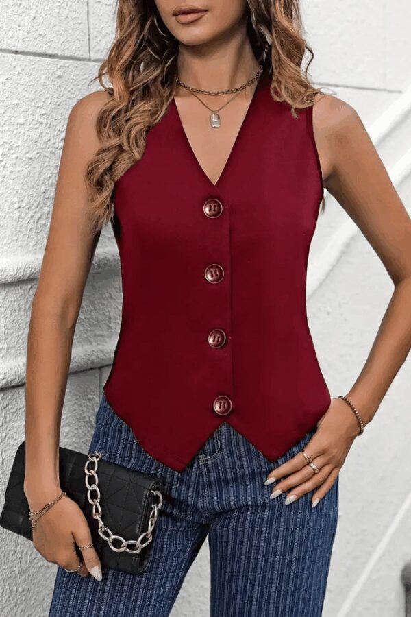 Kadın Sıfır Kollu V Yakalı önden Düğmeli Atlas Yelek