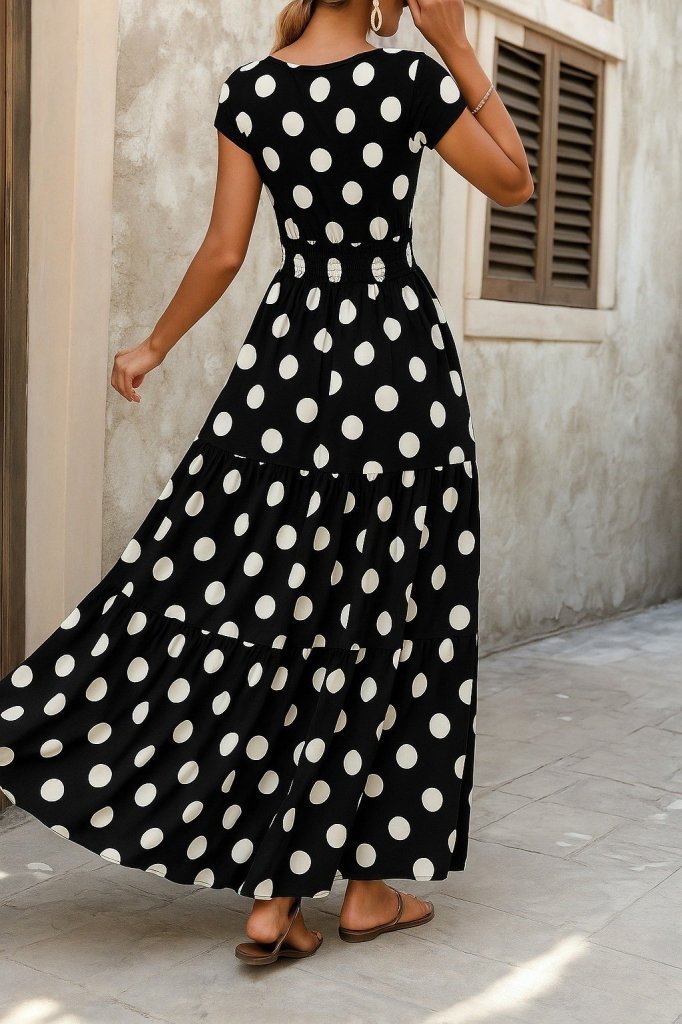 Kadın Kısa Kollu Kruvaze Yaka Beli Lastikli Süprem Maksi Boy Elbise - Görsel 25