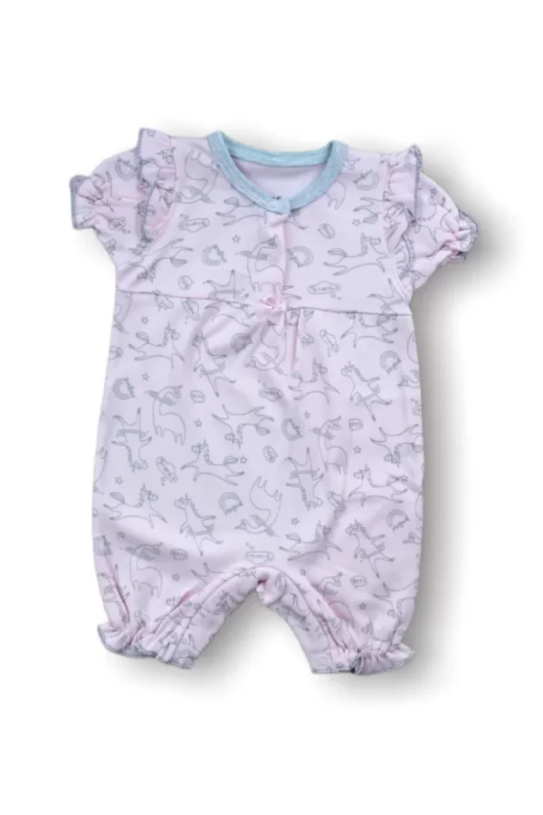 9-12 12-18 18-24 Ay Cemre Uçan Balon Baskılı Kısa Kollu Kız Bebek Tulumu Pembe