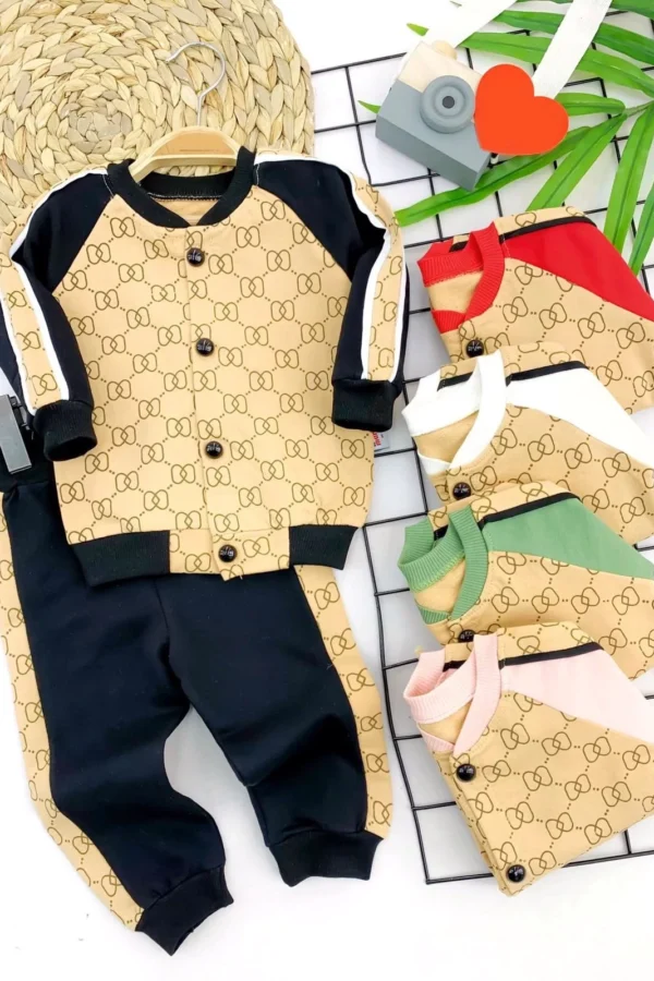 9-12-18-24 Ay Baskılı Düğme Kapamalı 2li Kız Erkek Bebek Takımı Kırmızı