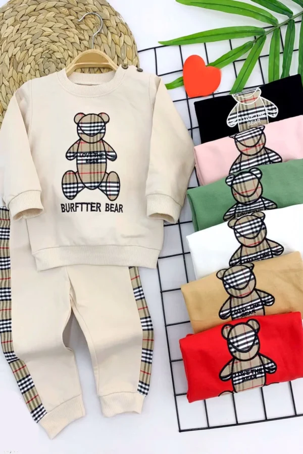 9-12-18-24 Ay Bear Nakışlı Kenar Şeritli 2li Erkek Bebek Takımı Siyah