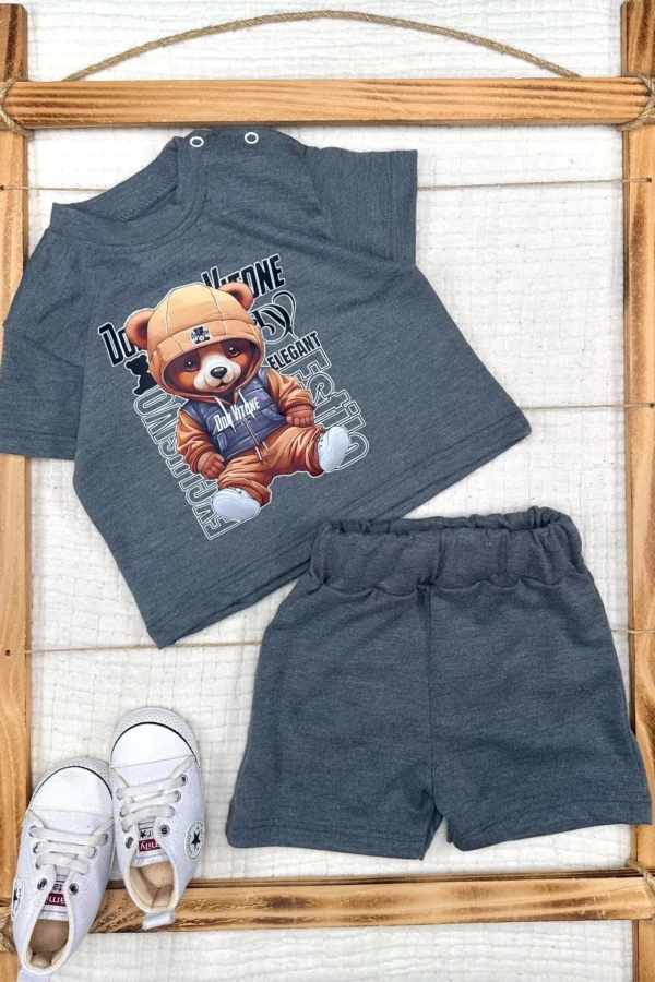 9-12-18-24 Ay Dansçı Ayıcık Baskılı Şortlu Kısa Kollu Tişört 2li Erkek Bebek Takımı