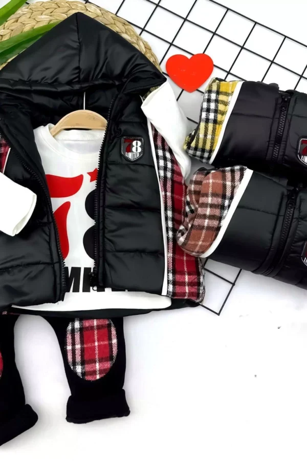 9-12-18-24 Ay Fermuar Kapamalı Kapşonlu Yelek Sweatli 3lü Erkek Bebek Takımı