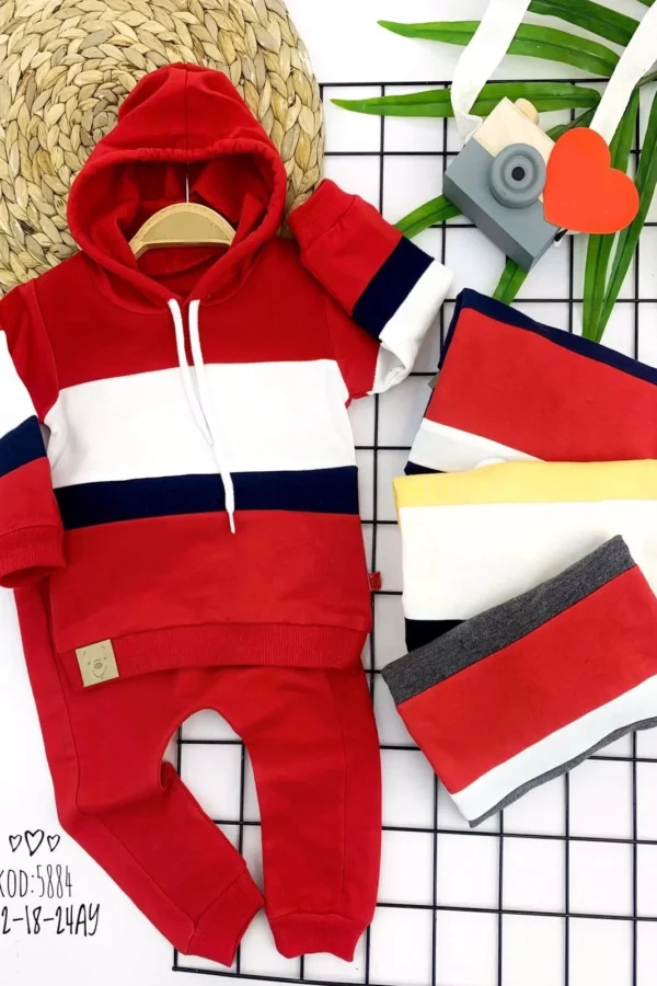 9-12-18-24 Ay Kapşonlu 2li Kız Erkek Bebek Takımı Sarı