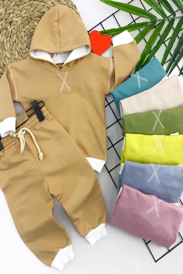 9-12-18-24 Ay Kapşonlu Bilek Lastikli 2li Erkek Bebek Takımı