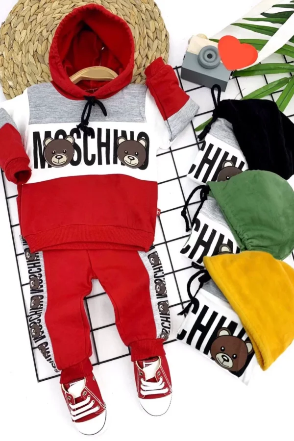 9-12-18-24 Ay Kapşonlu İp Bağlama Baskılı 2li Bebek Takımı